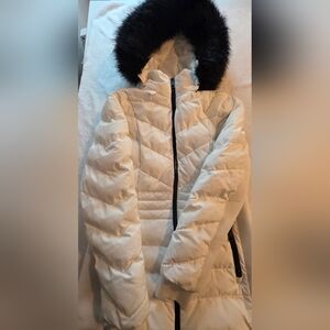 Women's Cream Puffer Jacket with Hood